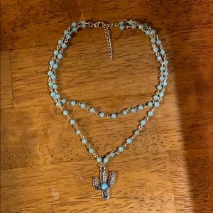 double layer baby blue cactus necklace